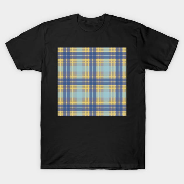 Blue, Yellow and Grey Scottish Tartan Style Design T-Shirt by MacPean